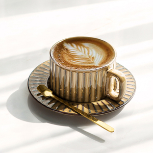 罗马日式复古咖啡杯碟套装陶瓷精致高颜值粗陶个性拉花下午茶杯子