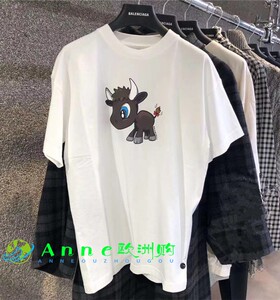 balenciaga/巴黎世家 21牛年限定卡通小牛印花宽松短袖男女款t恤