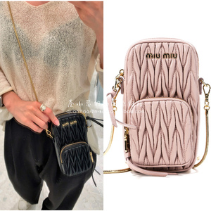 miumiu缪缪手机包代购新款羊皮褶皱链条包迷你单肩斜挎包小包女包