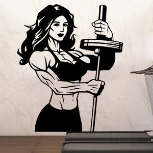 哑铃美式健身墙贴运动室人物图案贴纸锻炼器材店铺橱窗玻璃贴包邮