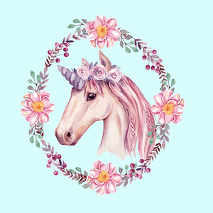 卡通小清新唯美水彩花环独角兽马烫画贴女装服饰创意时尚印花贴