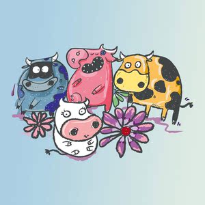 新款q版潮牌卡通四只奶牛印花图案diy手工衣服热转印烫画贴