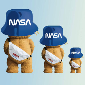 nasa布偶背包熊蓝帽网红图案热转印服装辅料贴柯式胶印过粉烫画贴