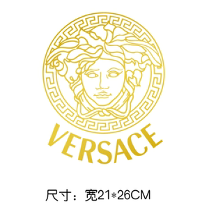 潮牌金色范思哲versace女头像镂空柯式热转印烫画贴服装logo补丁