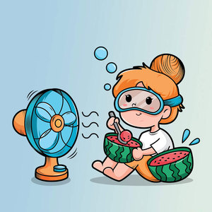 卡通风扇小人西瓜潜水镜新款图案柯式烫画耐水洗热转印diy胶印贴