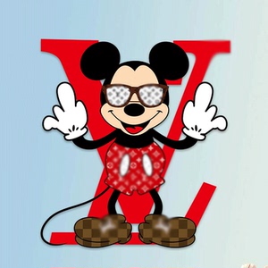 潮牌动漫米奇墨镜红衣联名l字母印花热转印烫画烫花烫印衣服贴