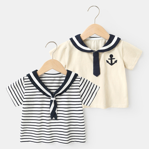婴儿衣服休闲海军风短袖T恤夏装男童女宝宝儿童小童上衣夏季Y8028