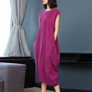 紫色铜氨丝连衣裙新款高级感简约女装洋气品牌妈妈夏季大码长裙