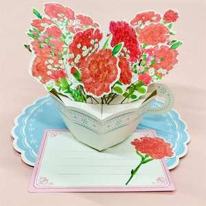 母亲节礼物日本康乃馨花篮贺卡精致3d纸雕花束送妈妈节日手写卡片