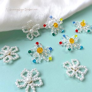 手工串珠珍珠花朵耳环