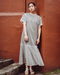 欧根纱透明感连衣裙两件套 百搭简约/通勤纯色长裙 日本品牌原单