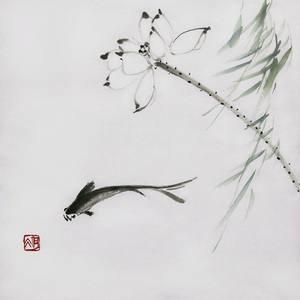 国画禅意荷花手绘