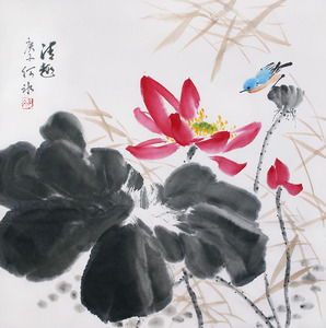 原创手绘书画中式挂画三尺斗方字画写意荷花国画包邮装饰画水墨画