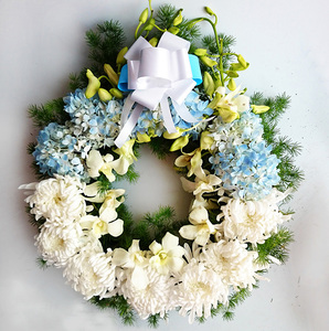 黄白菊绣球白兰花篮北京同城鲜花速递清明节祭奠哀悼扫墓花环包邮