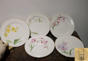 孤品日本橘吉品牌旗下 adma&eve亚当夏娃骨瓷甜品盘 蝴蝶兰盘收藏