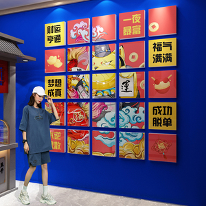 网红打卡拍照区布置饭店背景墙壁装饰创意火锅国潮港风烧烤餐馆贴