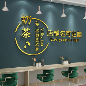 网红奶茶店墙壁装饰创意摆件海报背景甜品咖啡玻璃门吧台贴纸壁画