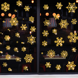 圣诞节窗花贴纸玻璃门橱窗金粉雪花玻璃贴画新年装饰场景布置墙贴