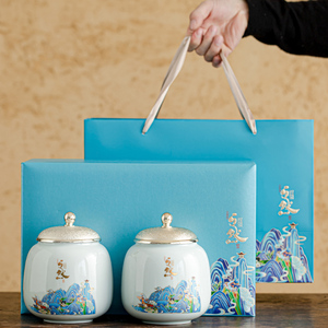 西湖龙井茶叶包装盒空礼盒碧螺春陶瓷密封罐绿茶家用储存罐一斤装