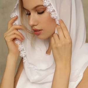 欧美复古黑白女士雪纺披肩头纱围巾米色外贸新品工厂直销蕾丝头巾