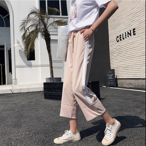 cec裤子女直筒雪纺阔腿八分学生宽松百搭垂直感小个子高腰9九分裤