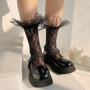 春夏新品满天星网纱薄款蕾丝堆堆袜少女lolita中筒袜花边丝袜