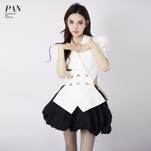 潘宁static 天鹅芭蕾系 设计感短袖西装外套 蓬蓬短裙