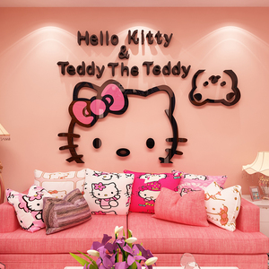 凯蒂猫墙贴 3d立体墙贴画kt猫亚克力贴画卧室装饰品哈喽kitty贴纸