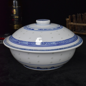 景德镇青花瓷带盖汤碗玲珑面碗有盖子的盘子泡面碗家用陶瓷合和器
