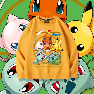 神奇宝贝联名皮卡丘杰尼龟小火龙妙蛙种子宽松大码卡通圆领卫衣男
