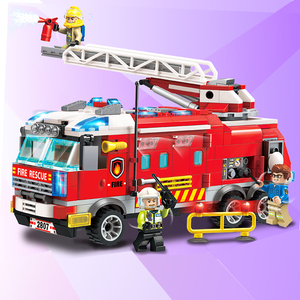 儿童积木拼装玩具男孩子登高云梯消防车可升降小颗粒火警汽车系列