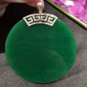 天然和田碧玉18k金大平安扣豪华镶大金扣菠菜绿吊坠