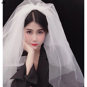 双层发梳白头纱新娘婚纱照头饰写真网红海马体头纱照摄影旅拍道具