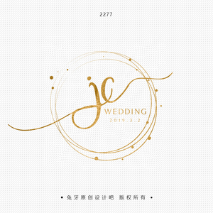 金色圆形婚礼logo设计高端姓名英文字母kt版美妆甲睫店标头像模板