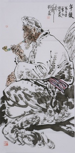 纯手绘四尺竖副临摹刘文西写意人物午后仿真名人字画国画中国书画