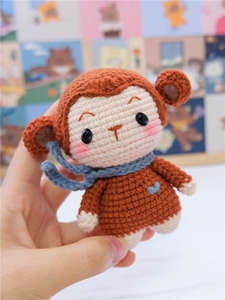 手工diy钩针毛线编织玩偶猴子钥匙扣挂件材料包成品