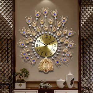 孔雀创意挂钟简约客厅时钟欧式家用钟表装饰静音个性现代石英挂表