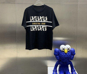 dior/迪奥新款方块标识老花字母印花圆领短袖情侣teet恤男女同款