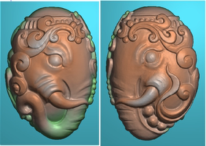 玉雕立体大象头椭圆象头大象两头大象头精雕图5.21玉雕图手玩