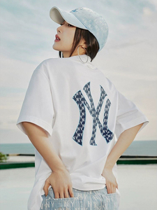 韩国MLB情侣老花短袖t恤男女同款NY洋基队休闲宽松运动半袖上衣潮