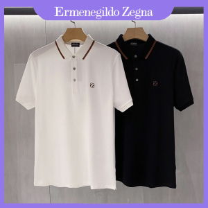 ZEGNA/杰尼亚短袖POLO衫男 商务休闲字母LOGO棉质条纹翻领T恤男装