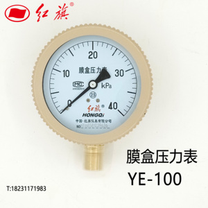 厂家直销红旗仪表膜盒压力表千帕表微压煤气表YE-100  0-6/25KPA