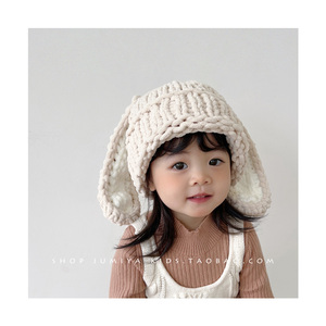 儿童帽子ins韩国新款秋冬款女孩针织可爱兔子毛线帽宝宝套头帽冬