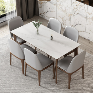 北欧岩板餐桌长方形小户型家用4人胡桃色现代简约实木餐桌椅组合