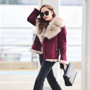 郑秀妍明星同款2020秋冬加厚百搭短外套时尚皮草大毛领夹克机车服