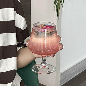 韩国ins网红玻璃杯高脚杯饮品杯高颜值鸡尾酒杯冷饮苏打气泡水杯