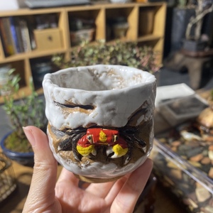 乐山烧志野手捏螃蟹主人杯手捏乐山烧矿志野原矿釉螃蟹公道杯