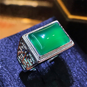 捡漏拍卖天然冰种帝王绿玉髓男款戒指阳绿翡翠色男士戒圈指环活口