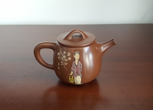 云南建水多次复烧彩填浣衣女紫陶泡茶壶黄新国字纯手工高石瓢包邮