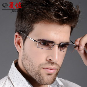 配成品超轻无框切边纯钛近视眼镜框架男防蓝光辐射渐变色镜片A001